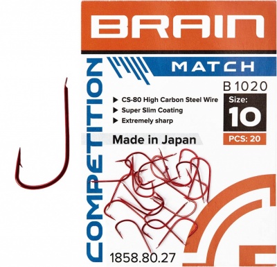Одинарный крючок Brain Match B1020 #12 (20 шт/уп) ц:red
