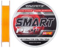 Шнур Favorite Smart PE 4X #0.3, 0.09mm, 2.3kg, Orange, 150M