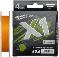 Шнур X1 PE 4x #0.6/0.128mm 12lb/5.4kg 150m (Orange)