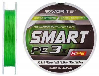 Шнур Favorite Smart PE 3X #0.8, 0.153mm, 6.8kg, Light Green, 150M