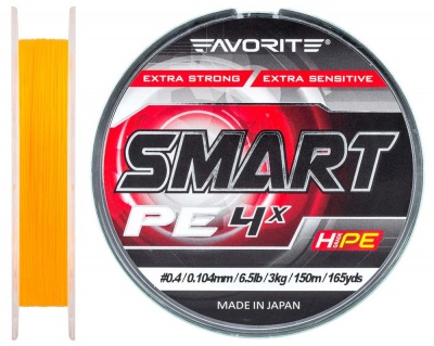 Шнур Favorite Smart PE 4X #0.4, 0.104mm, 3kg, Orange, 150M