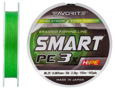 Шнур Favorite Smart PE 3X #0.25, 0.085mm, 2.2kg, Light Green, 150M