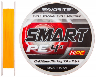 Шнур Favorite Smart PE 4X #2.0, 0.242mm, 11kg, Orange, 150M