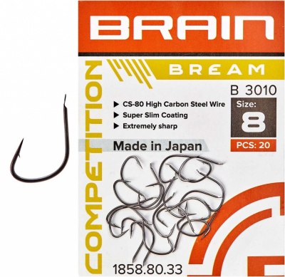 Одинарный крючок Brain Bream B3010 #8 (20 шт/уп) ц:black nickel