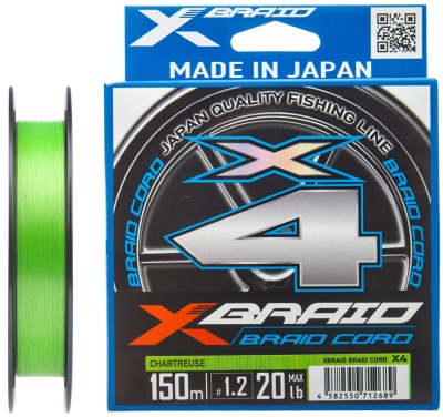 Шнур X-Braid Braid Cord X4 Chartreuse 150m #0.3/0.09mm 6lb/2.7kg